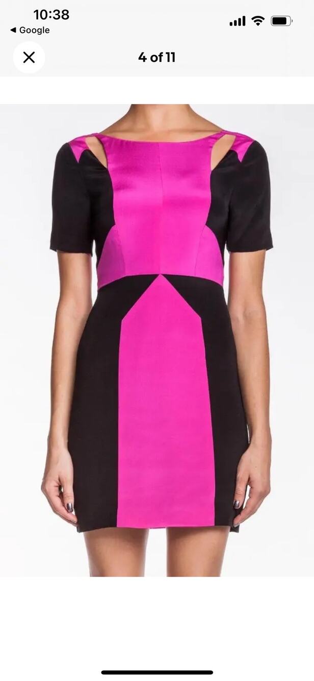 Rebecca Minkoff Crystal Black Pink Illusion Colorblock Short Sleeve Silk Dress 4